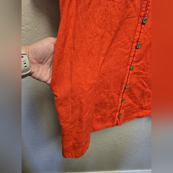Free People NWT Red Orange Linen Button-Up Women's Mini Dress Size Small - Picture 9 of 10